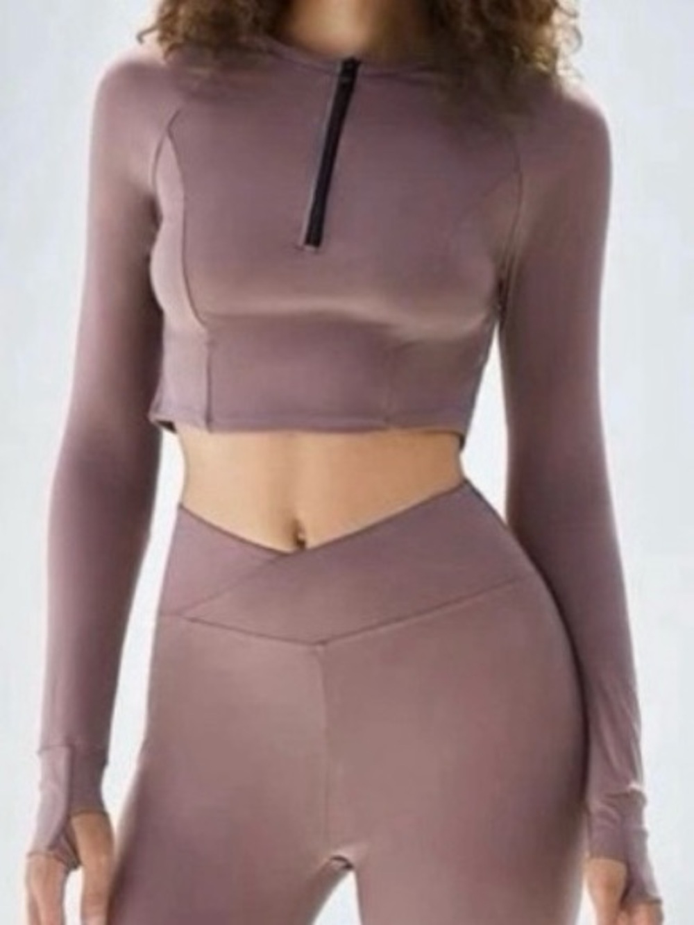 SHEIN Mauve Long-Sleeve Cropped Active Top with Half-Zip